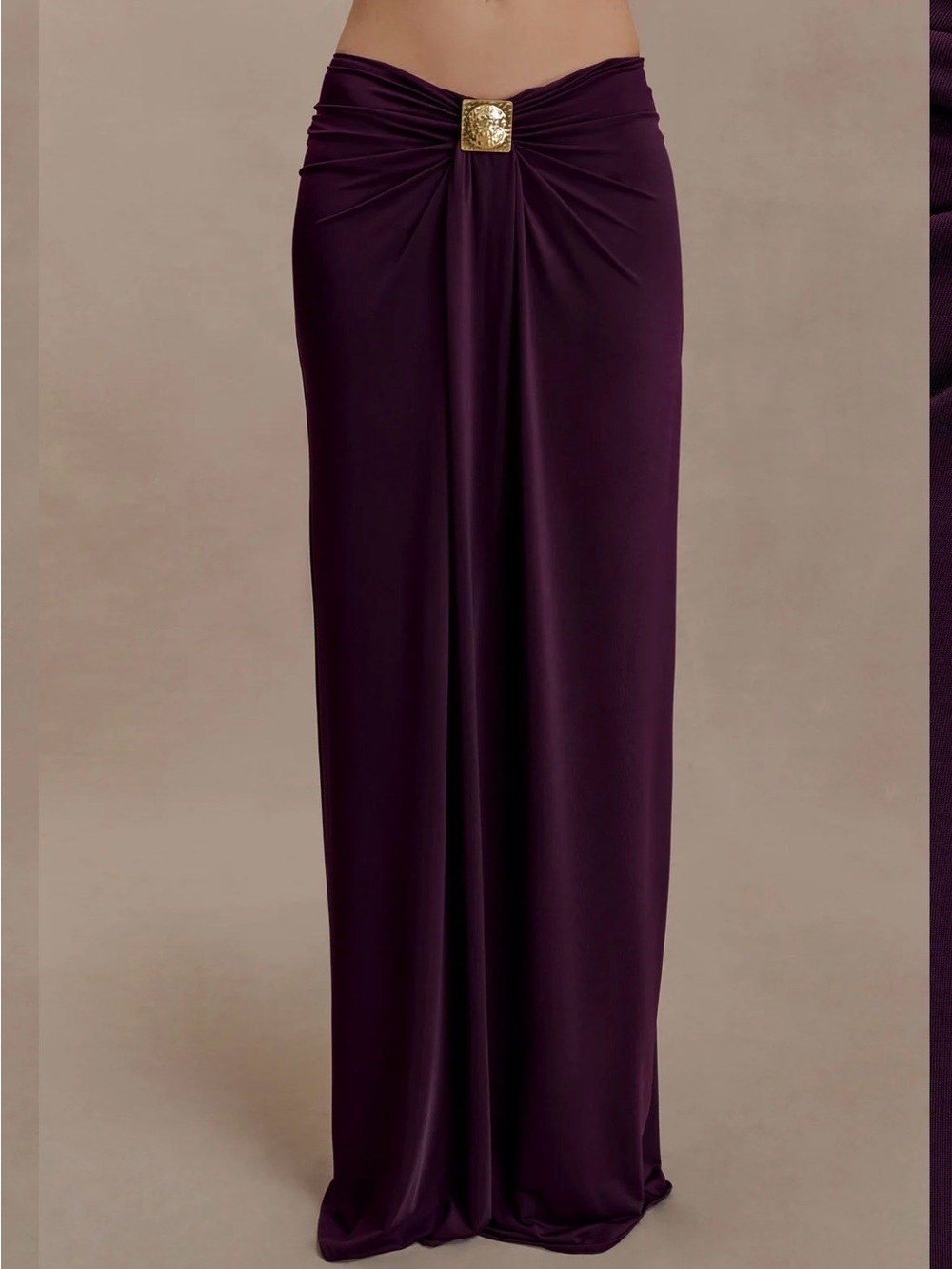 Meshki Plum Maxi Skirt with Gold Medallion